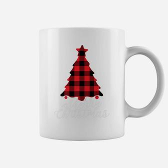 Red Buffalo Check Plaid Merry Christmas Tree Holiday Gift Coffee Mug | Crazezy