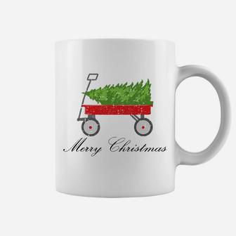 Red Wagon Bringing Home Christmas Tree Coffee Mug | Crazezy UK