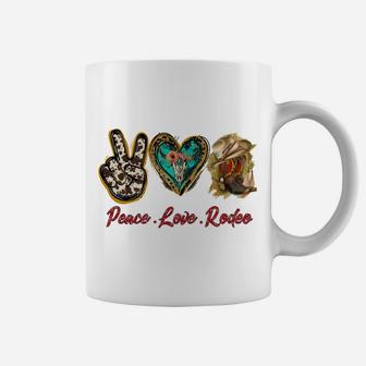 Retro Peace Love Rodeo Cowboy Boots Western Country Cowgirl Coffee Mug | Crazezy