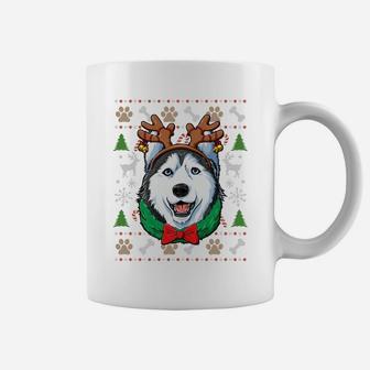 Siberian Husky Ugly Christmas Reindeer Antlers Xmas Women Sweatshirt Coffee Mug | Crazezy DE
