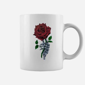 Skeleton Hand Red Rose Flower Coffee Mug | Crazezy