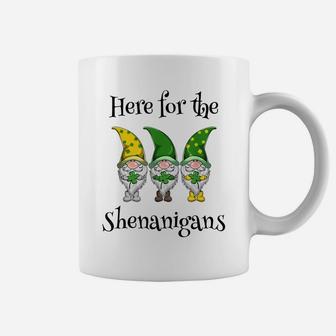 St Patricks Day Here For The Shenanigans Gnome Shamrock Gift Coffee Mug | Crazezy UK