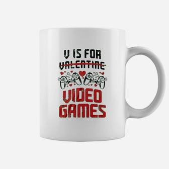 V Is For Video Games Valentines Day Gamer Coffee Mug - Seseable
