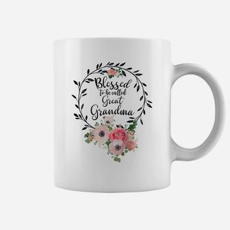 Womens Blessed Great Grandma Floral Grandma Mother's Day Gift Raglan Baseball Tee Coffee Mug | Crazezy