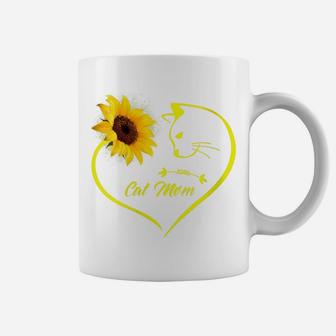 Womens Cute Cat Mom Sunflower Heart Love Mothers Day Gift Cat Lover Coffee Mug | Crazezy
