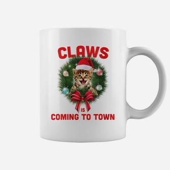 Womens Funny Christmas Cat Claws Is Coming To Town Cat Lovers Coffee Mug | Crazezy