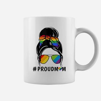 Womens Messy Bun Hair Proud Mom Lgbtq Shirt Gay Pride Lgbtq Coffee Mug | Crazezy