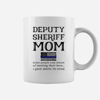 Womens Proud Deputy Sheriff Mom Mother Thin Blue Line American Flag Coffee Mug | Crazezy DE