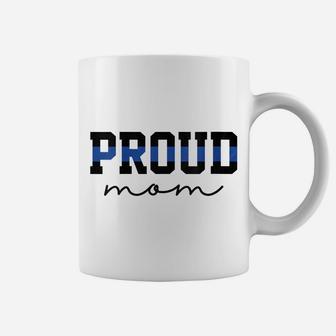 Womens Proud Mom Blue Line Police Officer Mom Gift Coffee Mug | Crazezy DE