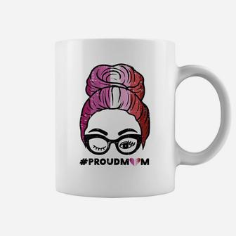 Womens Proud Mom Messy Hair Bun Lgbt Lesbian Flag Gay Pride Women Coffee Mug | Crazezy CA