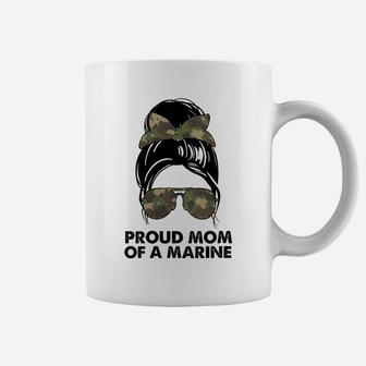 Womens Proud Mom Of A Marine Messy Bun Camouflage Military Women Coffee Mug | Crazezy CA