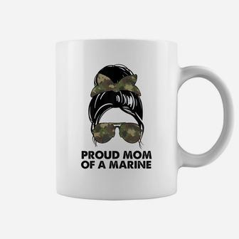 Womens Proud Mom Of A Marine Messy Bun Camouflage Military Women Coffee Mug | Crazezy