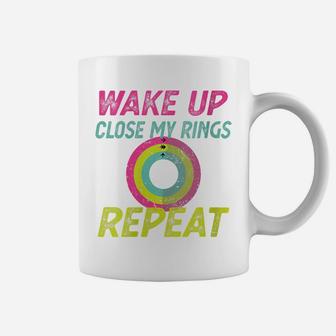 Womens Wake Up Close My Rings Repeat Funny Retro Gym Distressed Coffee Mug | Crazezy