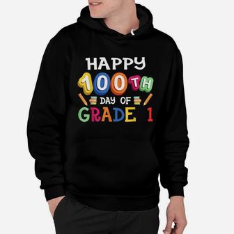 100 Days Of School Happy 100Th Day Of Grade 1 Kid Teacher Hoodie | Crazezy AU