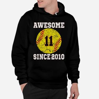 11Th Birthday Softball Lover 11 Years Old Vintage Retro Hoodie | Crazezy CA