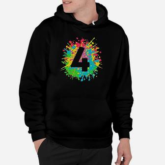 4Th Birthday For Kids Number 4 In Paint Splashes Hoodie | Crazezy UK