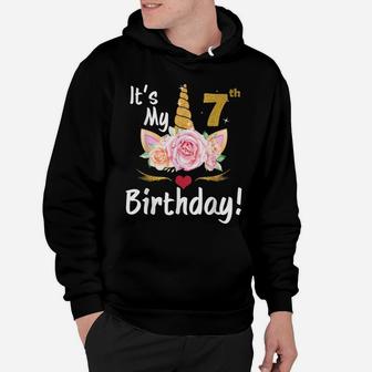 7Th Birthday Girl 7 Years Old Awesome Unicorn Flower Bday Hoodie | Crazezy CA
