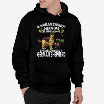 A Woman Cannot Survive On Wine Alone German Shepherd Dog Pet Hoodie - Seseable