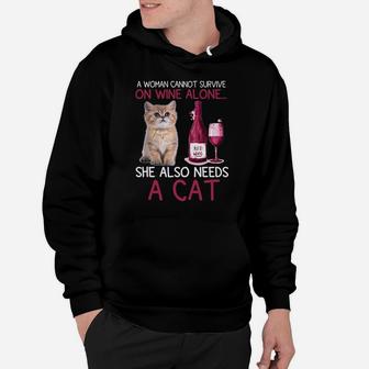 A Woman Cannot Survive On Wine Alone She Also Needs A Cute Cat Hoodie - Seseable