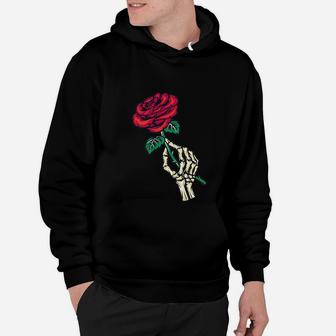 Aesthetic Streetwear Goth Skeleton Hand Red Rose Flower Gift Hoodie | Crazezy UK