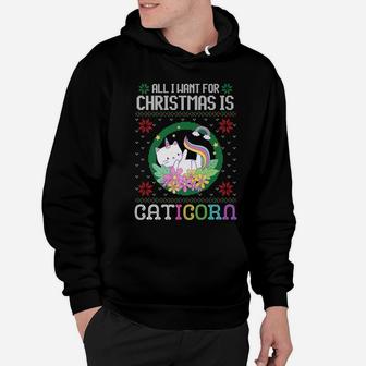 All I Want For Christmas Is A Unicorn Cat Caticorn Ugly Xmas Hoodie | Crazezy CA
