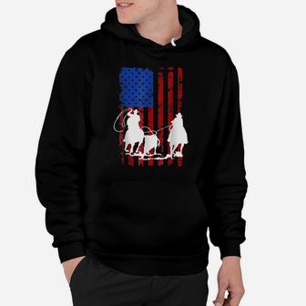 American Flag Team Roping Horse 4Th Of July Patriotic Usa Hoodie | Crazezy