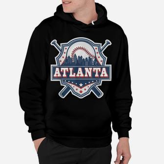 Atlanta Baseball Skyline Cityscape Classic Retro Baseball Hoodie | Crazezy UK