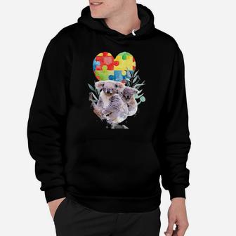 Autism Awareness Mommy Koala Bear With Baby Puzzle Heart Hoodie - Monsterry