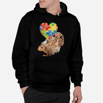 Autism Awareness Mommy Squirrel With Baby Puzzle Heart Love Hoodie - Monsterry