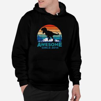 Awesome Since 2014 7 Years Old Dinosaur Gift Hoodie | Crazezy UK