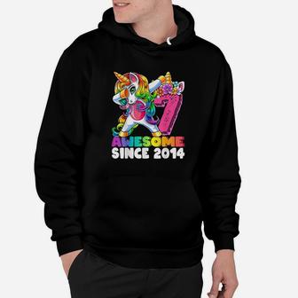 Awesome Since 2014 Dabbing Unicorn 7Th Birthday Hoodie | Crazezy UK