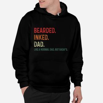Bearded Inked Dad Funny For Daddy Tattoo Man Father Vintage Hoodie | Crazezy UK