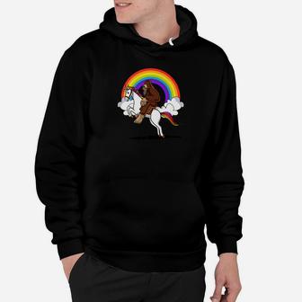 Bigfoot Riding Unicorn Magical Rainbow Funny Hoodie - Thegiftio UK
