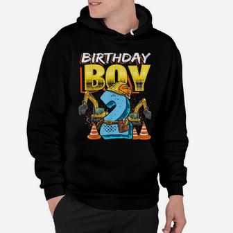 Birthday Boy 2Nd Birthday Construction Hat Vehicle Excavator Hoodie | Crazezy