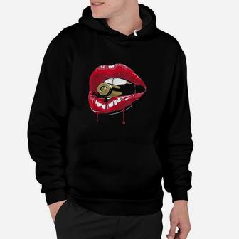 Biting The Red Lipstick Lips Hoodie | Crazezy
