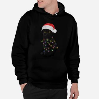 Black Cat Christmas Light Funny Cat Lover Sweatshirt Hoodie | Crazezy