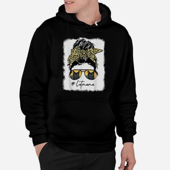 Bleached Black Cat Mom Life Leopard Messy Bun Player Womens Hoodie | Crazezy