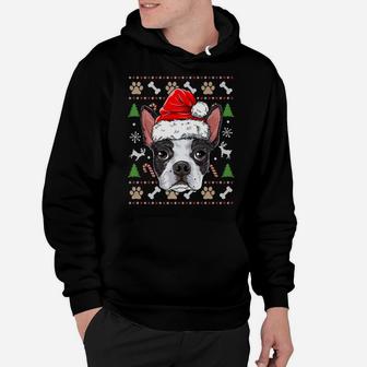 Boston Terrier Ugly Christmas Dog Santa Hat Xmas Boys Kids Hoodie | Crazezy UK