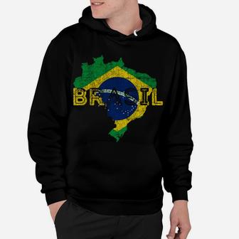 Brazilian Map And Flag Souvenir - Distressed Brazil Hoodie | Crazezy