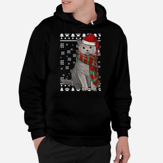British Shorthair Cat Santa Hat Xmas Ugly Christmas Sweatshirt Hoodie | Crazezy