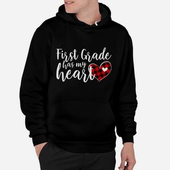Buffalo Plaid 1St First Grade Has My Heart Teacher Valentine Hoodie | Crazezy