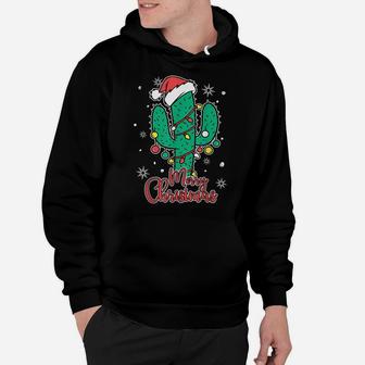 Cactus Wear Santa's Hat With Christmas Lights Cactus Lovers Hoodie | Crazezy