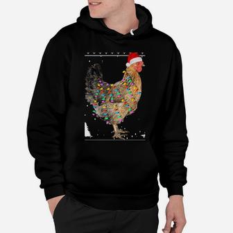 Chicken Lights With Santa Hat Christmas Pajamas Ugly Hoodie | Crazezy AU