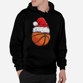 Christmas Basketball Ball Santa Hat Funny Sport Xmas Boys Hoodie | Crazezy