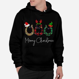 Christmas Horseshoe Shirt Leopard Plaid Santa Hat Horse Xmas Hoodie | Crazezy