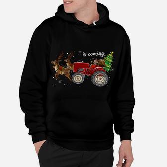 Christmas Is Coming Funny Farmer Santa Claus Tractor Gifts Hoodie | Crazezy