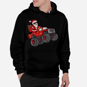 Christmas Santa Claus Riding Monster Truck Boys Kids Xmas Hoodie | Crazezy
