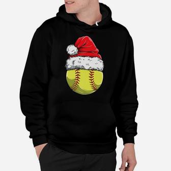 Christmas Softball Ball Santa Hat Funny Sport Xmas Girls Hoodie | Crazezy
