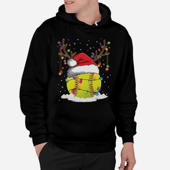 Christmas Softball Reindeer Funny Santa Hat Xmas Kids Sweatshirt Hoodie | Crazezy UK