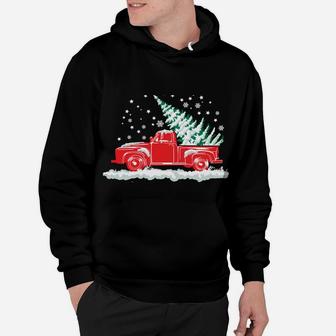 Christmas Tree In Back Of Old Red Pick Up Truck Snowing Hoodie | Crazezy AU